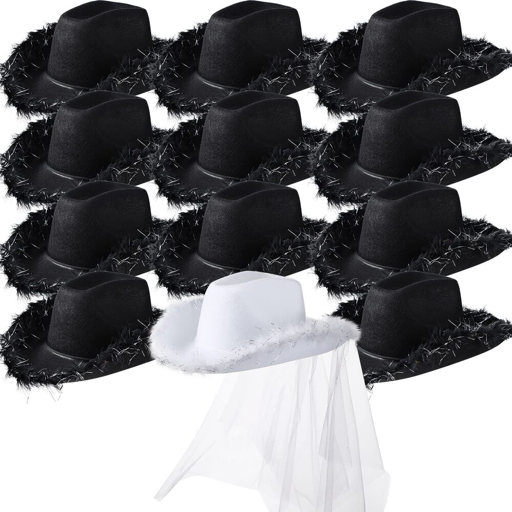 3877 12 Pcs Women Cowgirl Cowboy Hats Bachelorette For Bridal